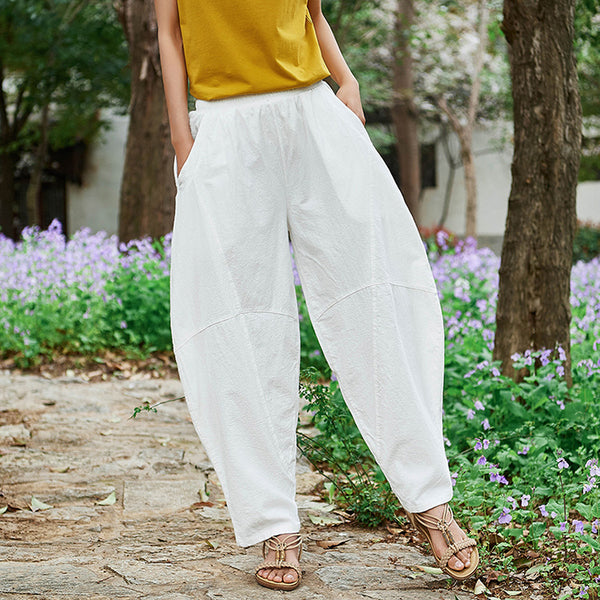 Women Water-washed Cotton and Linen Soft Lantern Leisure Pants