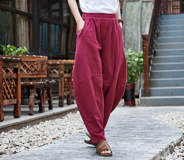Women Water-washed Cotton and Linen Soft Lantern Leisure Pants