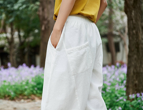 Women Water-washed Cotton and Linen Soft Lantern Leisure Pants
