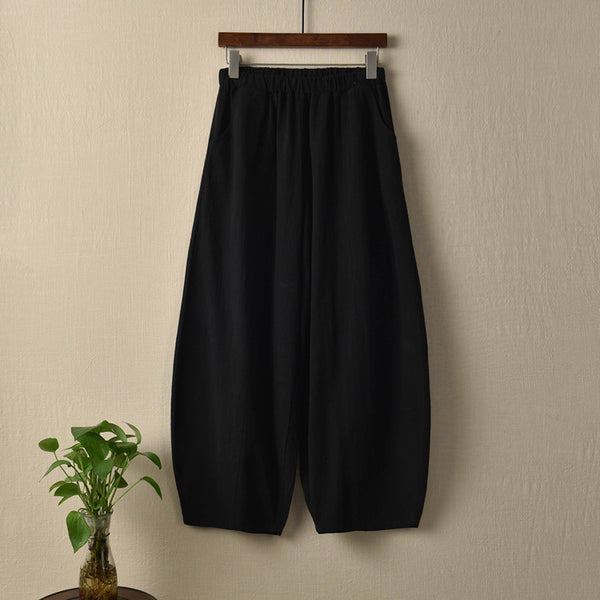 Women Retro Style Women Water-washed Linen and Cotton Lantern Pants