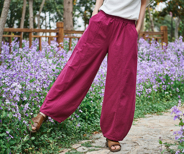 Women Retro Style Women Water-washed Linen and Cotton Lantern Pants