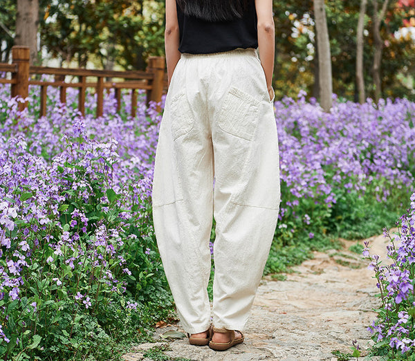 Women Water-washed Cotton and Linen Soft Lantern Leisure Pants