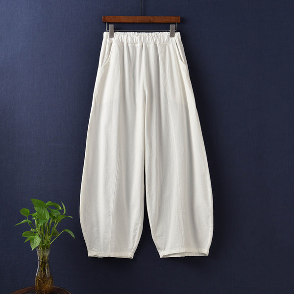 Women Retro Style Women Water-washed Linen and Cotton Lantern Pants