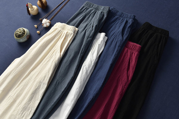 Women Water-washed Cotton and Linen Soft Lantern Leisure Pants