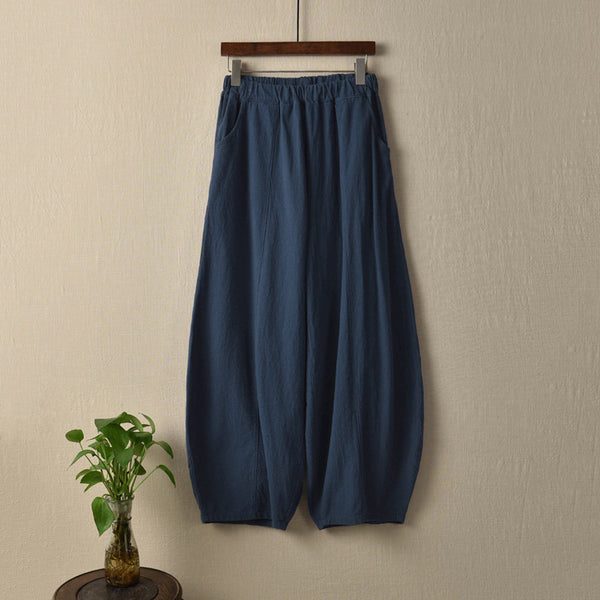 Women Retro Style Women Water-washed Linen and Cotton Lantern Pants
