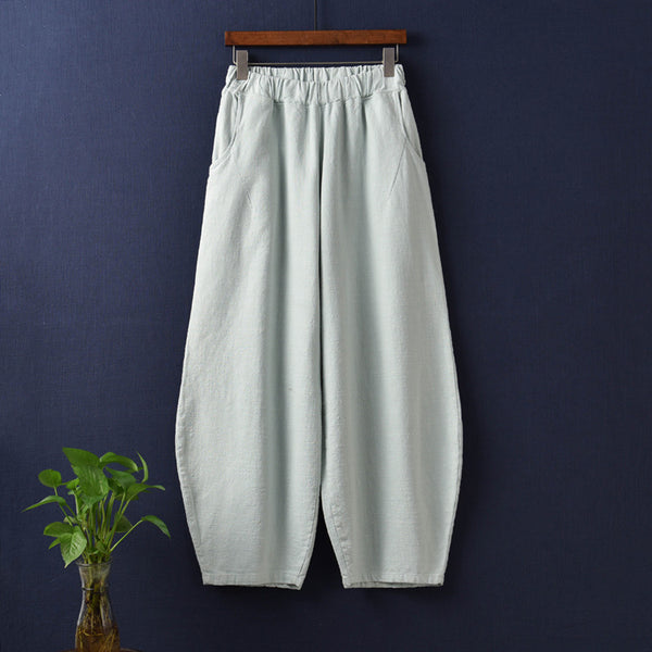 Women Natural Ramie Linen Cotton and Linen Lantern Leisure Pants