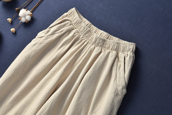 Women Natural Linen Fabric Pure Ramie Retro Lantern Leisure Pants