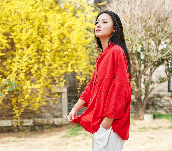 Simple Retro Style Linen and Cotton Loose Cardigan Top – Simple Pure Color Retro Style Women 3/4 Sleeve Linen Cardigan Blouses