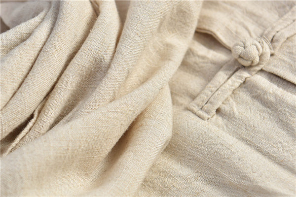 Retro Asian Style Linen and Cotton Women Short Sleeve Cardigan Blouses