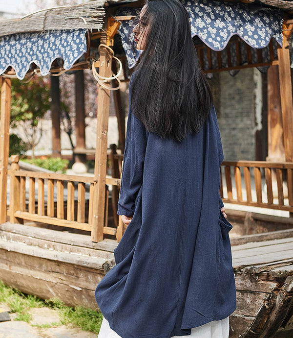 Women Pure Color Simple Linen and Cotton Coat