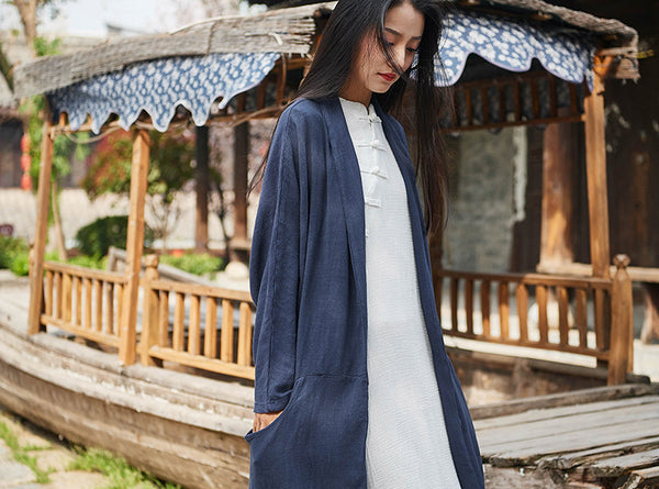 Women Pure Color Simple Linen and Cotton Coat
