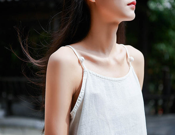 Retro Asian Style Pure Color Women Simple Linen and Cotton Tank