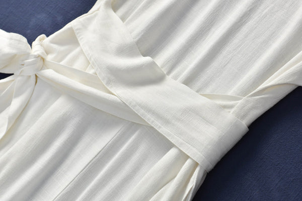 Women Retro Style Causal V-neck Short Sleeve Tea Length Dress