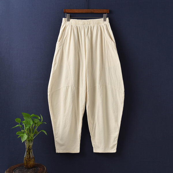 Women Water-washed Cotton and Linen Soft Lantern Leisure Pants