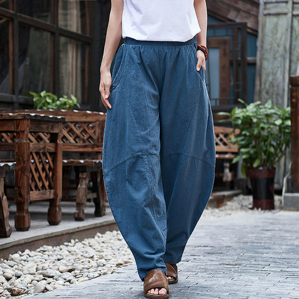 Women Water-washed Cotton and Linen Soft Lantern Leisure Pants