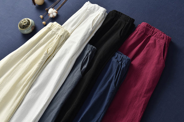 Women Retro Style Women Water-washed Linen and Cotton Lantern Pants