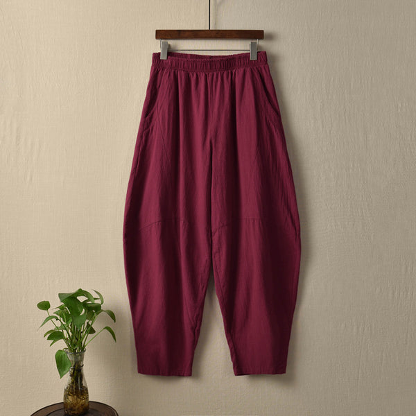 Women Water-washed Cotton and Linen Soft Lantern Leisure Pants