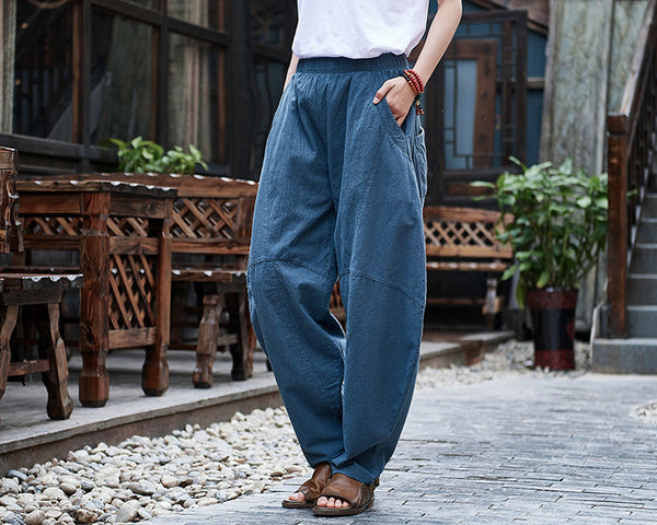 Women Water-washed Cotton and Linen Soft Lantern Leisure Pants