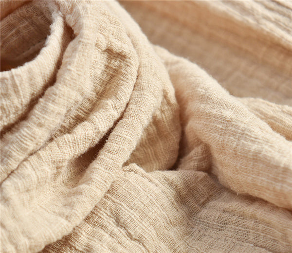 Simple Women Wrinkle Linen and Cotton Wide Thigh Opening Shorts