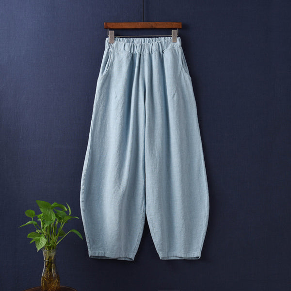 Women Natural Ramie Linen Cotton and Linen Lantern Leisure Pants