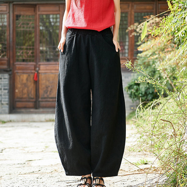 Women Natural Ramie Linen Cotton and Linen Lantern Leisure Pants