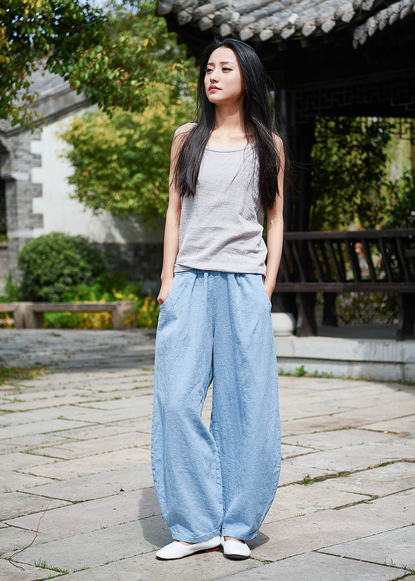 Women Natural Ramie Linen Cotton and Linen Lantern Leisure Pants