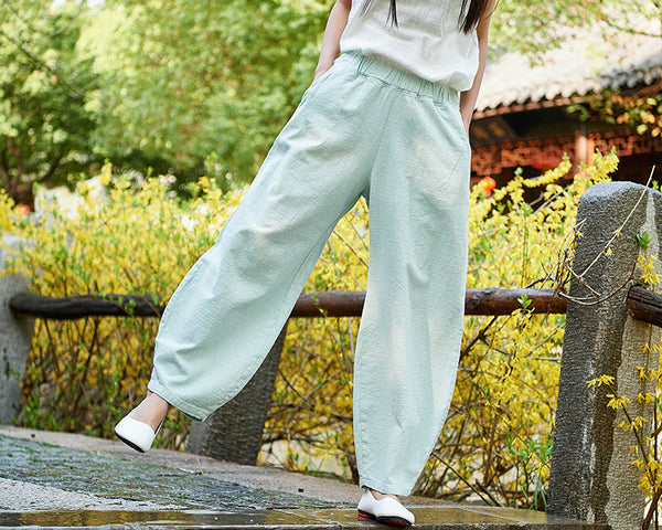 Women Natural Ramie Linen Cotton and Linen Lantern Leisure Pants