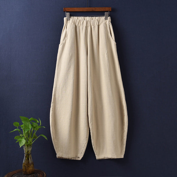 Women Natural Ramie Linen Cotton and Linen Lantern Leisure Pants