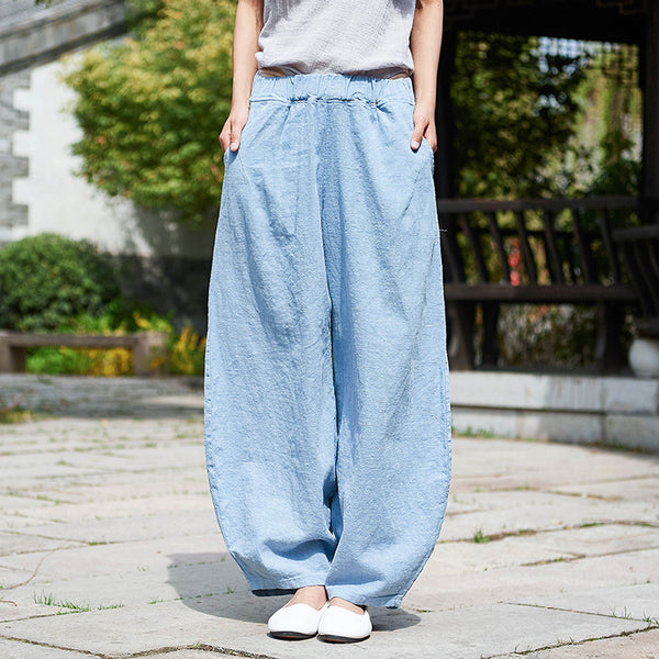 Women Natural Ramie Linen Cotton and Linen Lantern Leisure Pants