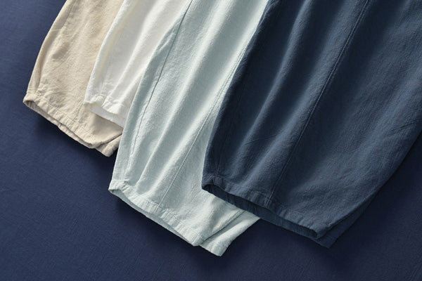 Women Natural Ramie Linen Lantern Cropped Pants