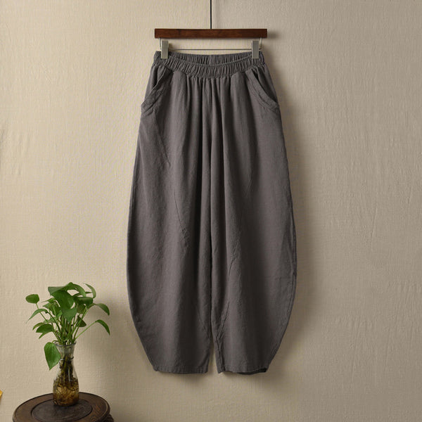Women Natural Linen Fabric Pure Ramie Retro Lantern Leisure Pants