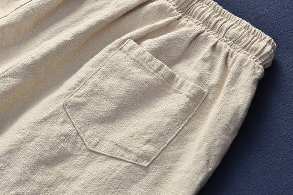 Women Natural Ramie Linen Sand Washed Wide Thigh Opening Shorts