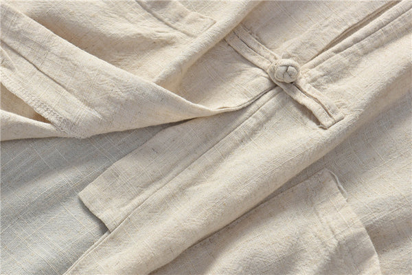 Retro Asian Style Linen and Cotton Women Short Sleeve Cardigan Blouses