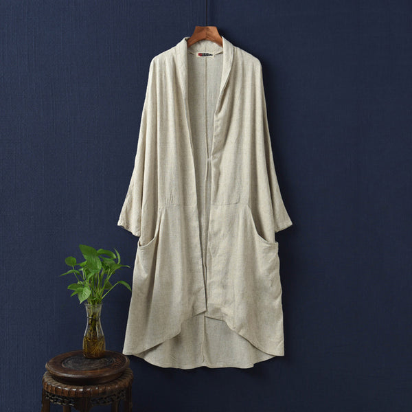Women Pure Color Simple Linen and Cotton Coat