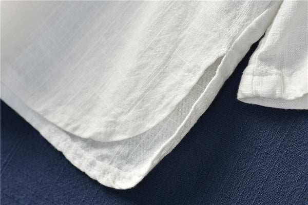 Retro Asian Style Linen and Cotton Pure Color Women 3/4 Sleeve Linen Blouses