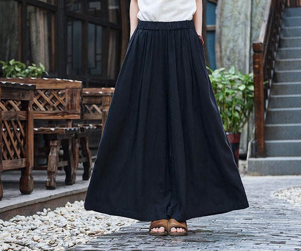 Women Casual Cotton and Linen Yoga Wide Leg Pants