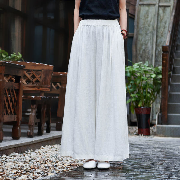 Women Casual Cotton and Linen Yoga Wide Leg Pants