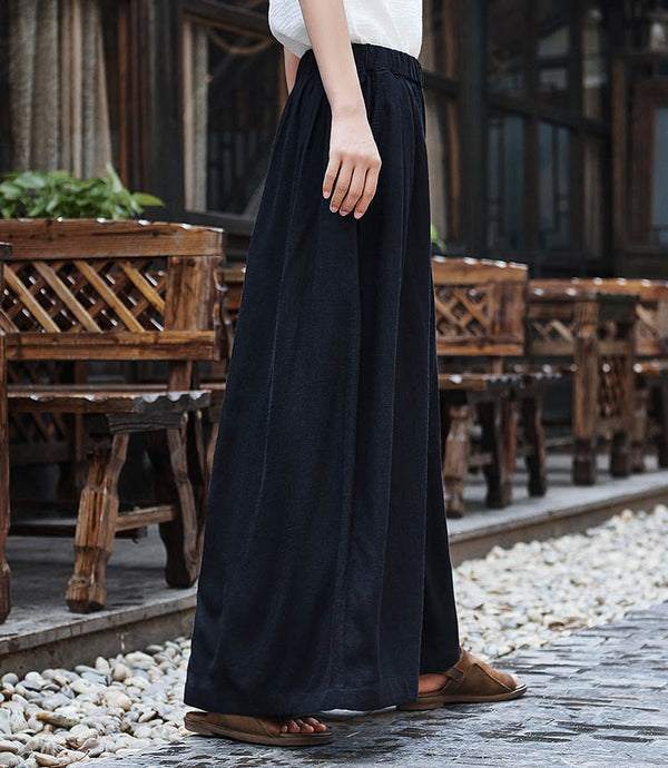 Women Casual Cotton and Linen Yoga Wide Leg Pants