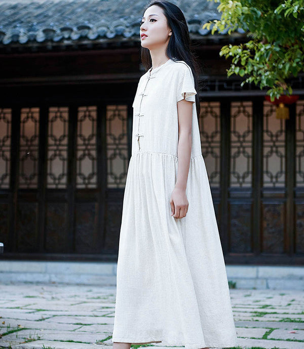 Simple Linen and Cotton Dress/ Ankle Length Dress/ Maternity dress/ Casual dress/ Tent Dress