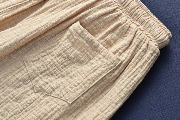 Simple Women Wrinkle Linen and Cotton Wide Thigh Opening Shorts