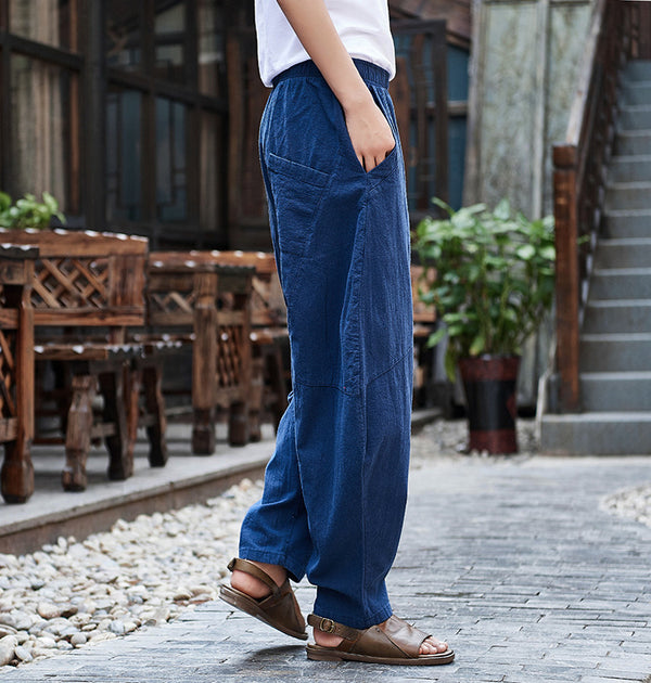 Women Water-washed Cotton and Linen Soft Lantern Leisure Pants