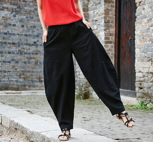 Women Water-washed Cotton and Linen Soft Lantern Leisure Pants