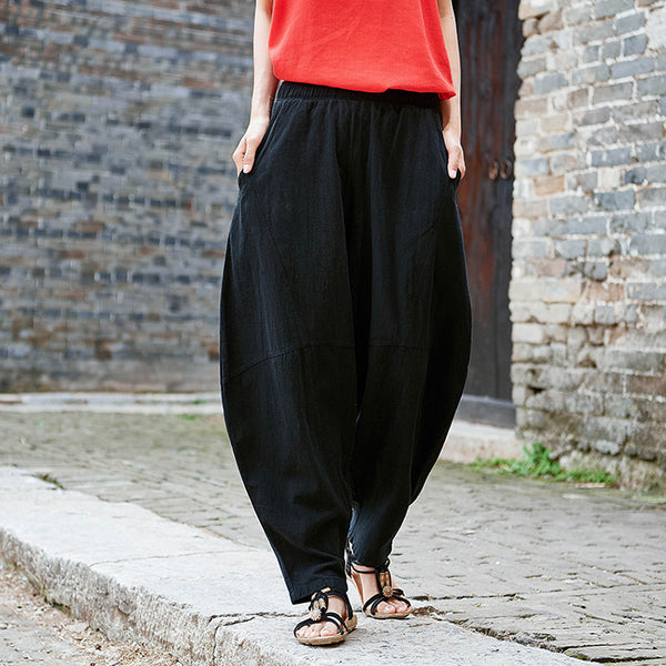 Women Water-washed Cotton and Linen Soft Lantern Leisure Pants