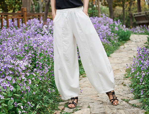 Women Retro Style Women Water-washed Linen and Cotton Lantern Pants