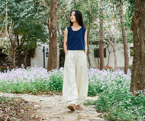Women Retro Style Women Water-washed Linen and Cotton Lantern Pants
