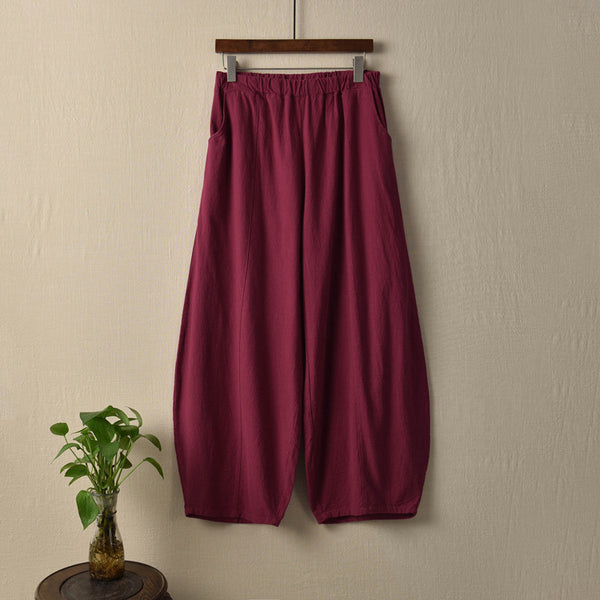 Women Retro Style Women Water-washed Linen and Cotton Lantern Pants