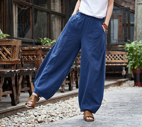 Women Retro Style Women Water-washed Linen and Cotton Lantern Pants