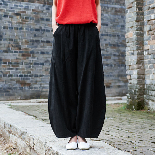 Women Retro Style Women Water-washed Linen and Cotton Lantern Pants