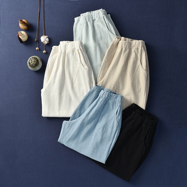 Women Natural Ramie Linen Cotton and Linen Lantern Leisure Pants