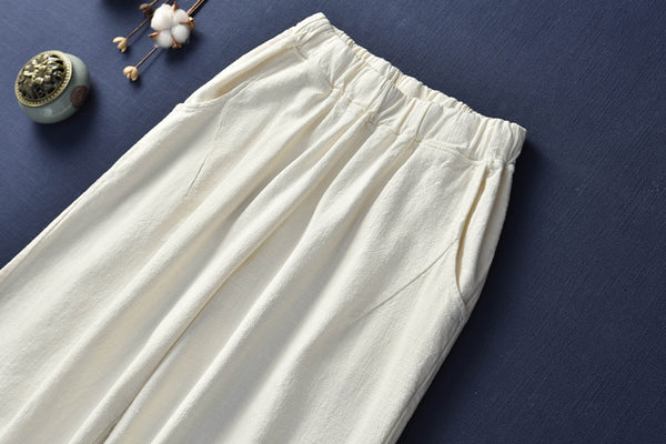 Women Natural Ramie Linen Cotton and Linen Lantern Leisure Pants